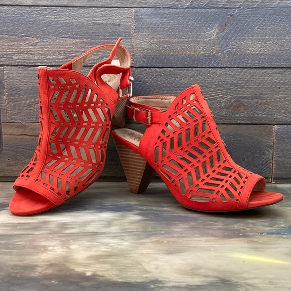 Vince Camuto Shoes - Vince Camuto size 9M/39 high heel leather cut out shoes color is red orange